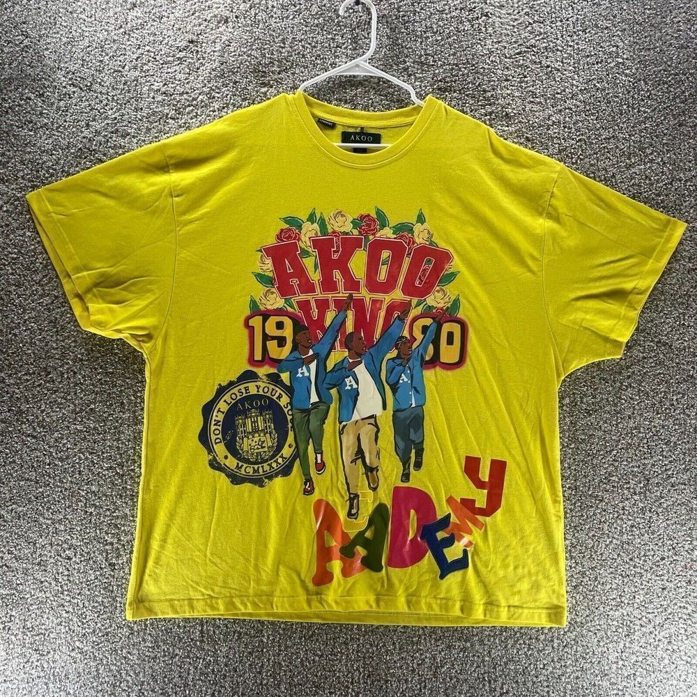 Akoo Shirt Adult‎ 3XL XXXL Yellow Hip Hop Streetwear Short Sleeve Cotton Casual